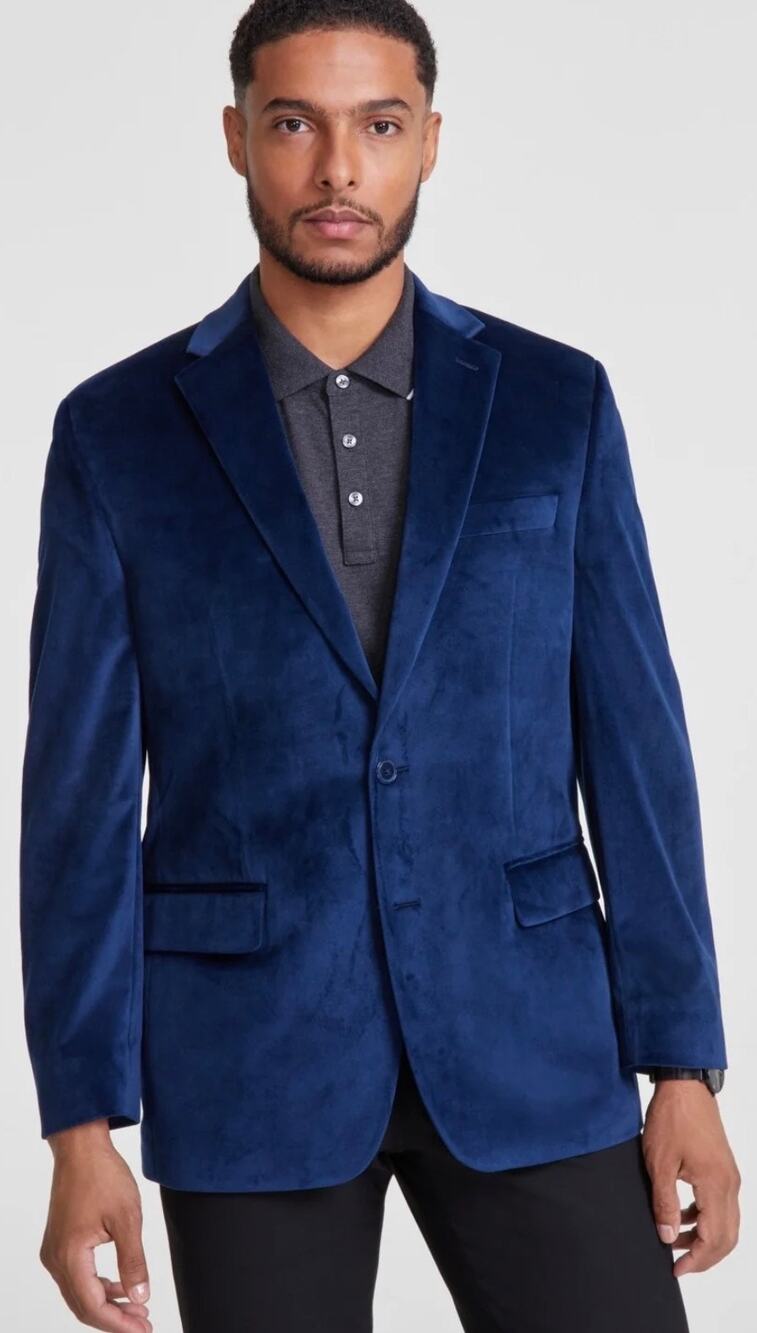 Michael Kors Mens Classic fit Solid Blue Velvet Sport Coat Blazer 46S - EUC